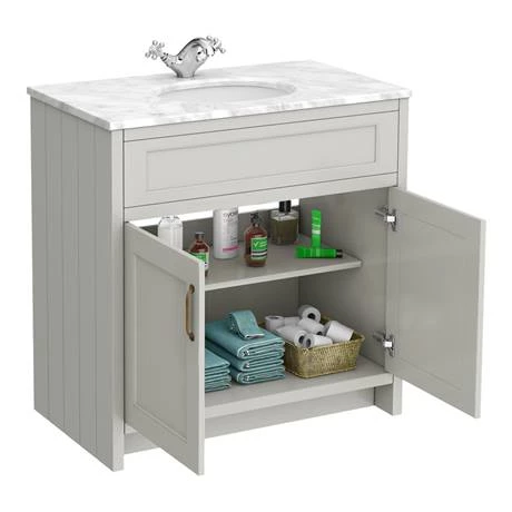 C810GRY-WHT_d7_460.jpg Chatsworth Grey 810mm Vanity with White Marble Basin Top -Victorian Plumbing Shop C810GRY WHT d7 460