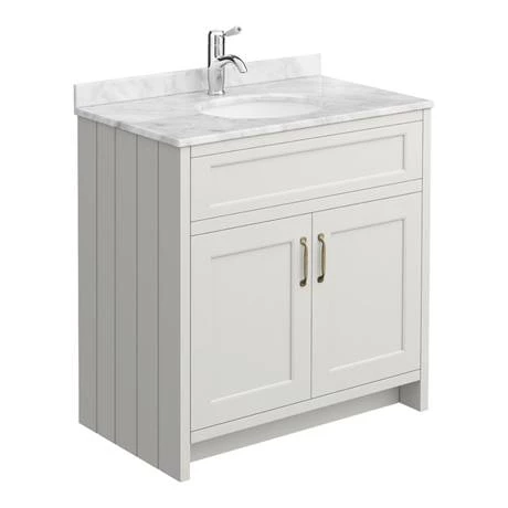 C810GRY-WHT_n_d6_460.jpg Chatsworth Grey 810mm Vanity with White Marble Basin Top -Victorian Plumbing Shop C810GRY WHT n d6 460