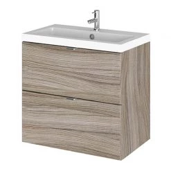 Hudson Reed 600mm Driftwood Full Depth Wall Hung 2-Drawer Unit & Basin