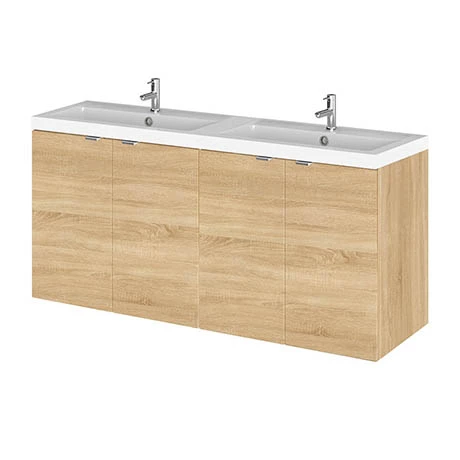 CBI333_P.jpg Hudson Reed 1200mm Natural Oak Full Depth Wall Hung Unit & Double Basin -Victorian Plumbing Shop CBI333 P