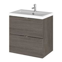 Hudson Reed Fusion 500mm Grey Avola Full Depth Wall Hung 2-Drawer Unit & Basin