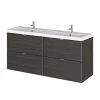 Hudson Reed 1200mm Hacienda Black Full Depth Wall Hung 4-Drawer Unit & Double Basin