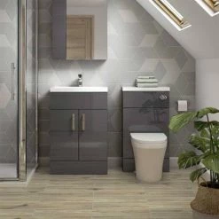 Hudson Reed Fusion Gloss Grey 605x360mm Vanity Unit & Basin 2 Hudson Reed Fusion Gloss Grey 605x360mm Vanity Unit & Basin -Victorian Plumbing Shop CBI907 d2 460