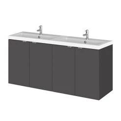 Hudson Reed 1200mm Gloss Grey Wall Hung Combination Unit & Double Basin (600 Vanity x 2)