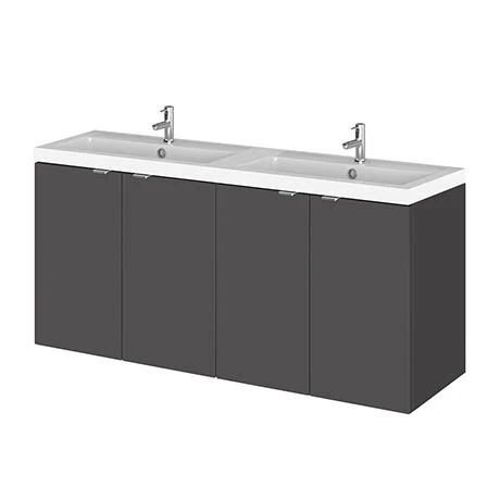 CBI933_P.jpg Hudson Reed 1200mm Gloss Grey Wall Hung Combination Unit & Double Basin (600 Vanity x 2) -Victorian Plumbing Shop CBI933 P