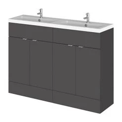 Hudson Reed Fusion 1200mm Gloss Grey Full Depth Floorstanding Unit & Double Basin
