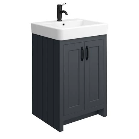 CBLK142PKMB_d2_460.jpg Chatsworth Traditional Graphite Double Basin Vanity + Cupboard Combination Unit with Matt Black Handles -Victorian Plumbing Shop CBLK142PKMB d2 460
