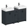 Chatsworth Traditional Graphite Double Basin Vanity + Cupboard Combination Unit with Matt Black Handles
