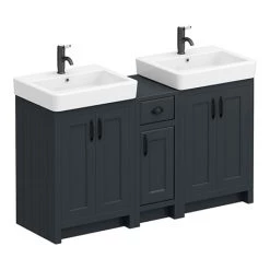 Chatsworth Traditional Graphite Double Basin Vanity + Cupboard Combination Unit with Matt Black Handles