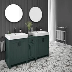 Chatsworth Traditional Green Double Basin Vanity + Cupboard Combination Unit with Matt Black Handles 4 Chatsworth Traditional Green Double Basin Vanity + Cupboard Combination Unit with Matt Black Handles -Victorian Plumbing Shop CGRN142PKMB d4 460