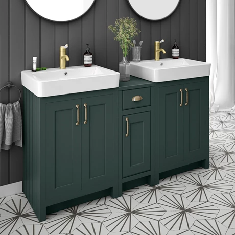 CGRN142PK_n_p.jpg Chatsworth Traditional Green Double Basin Vanity + Cupboard Combination Unit -Victorian Plumbing Shop CGRN142PK n p