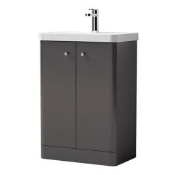 Cruze Curved Vanity Unit - 600mm - Gloss Grey