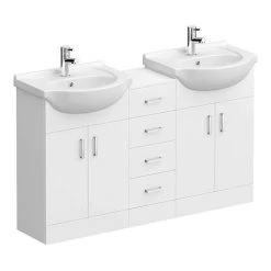 Cove White Gloss Double Basin Vanity + Drawer Combination Unit