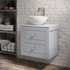 Crosswater Canvass Storm Grey Matt 485mm Double Drawer Unit with Carrara Marble Effect Worktop -Victorian Plumbing Shop CV485WLSG D2 460