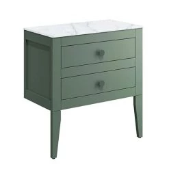 Crosswater Canvass Sage Green 700mm Double Drawer Unit with Carrara Marble Effect Worktop