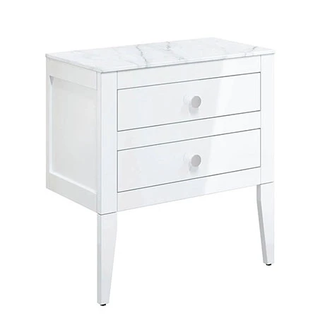CV700WLWG_P.jpg Crosswater Canvass White Gloss 700mm Double Drawer Unit with Carrara Marble Effect Worktop -Victorian Plumbing Shop CV700WLWG P