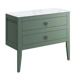 Crosswater Canvass Sage Green 900mm Double Drawer Unit with Carrara Marble Effect Worktop
