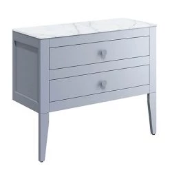 Crosswater Canvass Storm Grey Matt 900mm Double Drawer Unit with Carrara Marble Effect Worktop