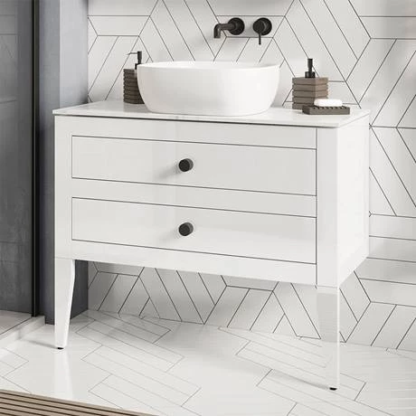 CV900WLWG_D3_460.jpg Crosswater Canvass White Gloss 900mm Double Drawer Unit with Carrara Marble Effect Worktop -Victorian Plumbing Shop CV900WLWG D3 460