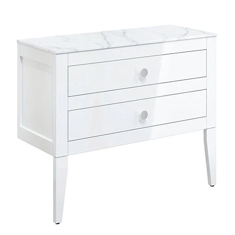 CV900WLWG_P.jpg Crosswater Canvass White Gloss 900mm Double Drawer Unit with Carrara Marble Effect Worktop -Victorian Plumbing Shop CV900WLWG P