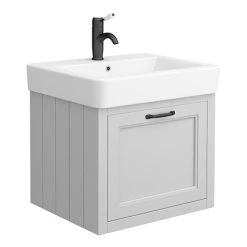 Chatsworth Traditional Grey Wall Hung Vanity - 560mm Wide with Matt Black Handle