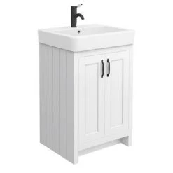 Chatsworth Traditional White Double Basin Vanity + Cupboard Combination Unit with Matt Black Handles 2 Chatsworth Traditional White Double Basin Vanity + Cupboard Combination Unit with Matt Black Handles -Victorian Plumbing Shop CWHT142PKMB d2 460