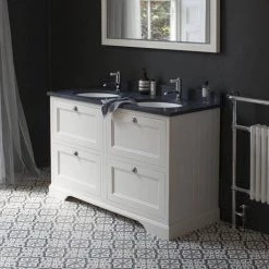 Burlington 130 4-Drawer Vanity Unit & Minerva Worktop with Double Basin - Classic Grey 2 Burlington 130 4-Drawer Vanity Unit & Minerva Worktop with Double Basin - Classic Grey -Victorian Plumbing Shop FC10G BC12 D2 460