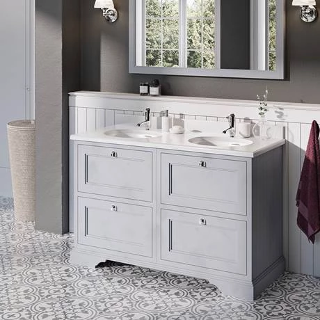 FC10G-BC12_D3_460.jpg Burlington 130 4-Drawer Vanity Unit & Minerva Worktop with Double Basin - Classic Grey -Victorian Plumbing Shop FC10G BC12 D3 460