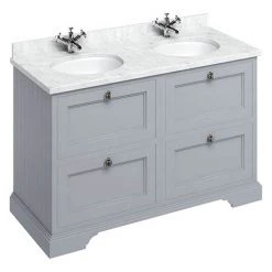 Burlington 130 4-Drawer Vanity Unit & Minerva Worktop with Double Basin - Classic Grey