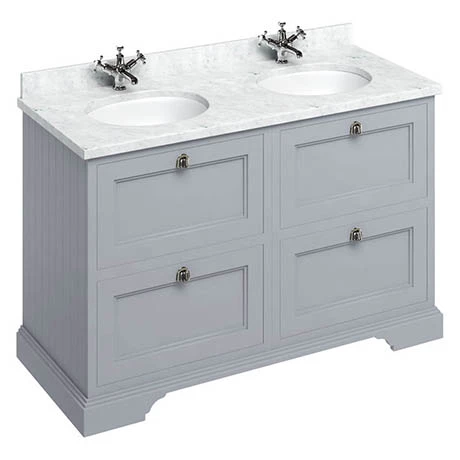 FC10G-BC12_P.jpg Burlington 130 4-Drawer Vanity Unit & Minerva Worktop with Double Basin - Classic Grey -Victorian Plumbing Shop FC10G BC12 P