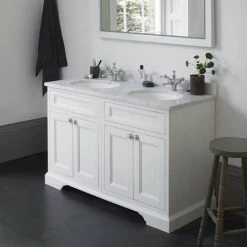 Burlington 130 4-Door Vanity Unit & Minerva Worktop with Double Basin - Classic Grey -Victorian Plumbing Shop FC9G BC12 D2 460