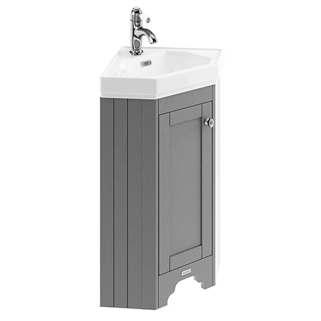 LOF209-n-p.jpg Old London Corner Vanity Unit - Storm Grey - 595mm with Brushed Nickel Handle - LOF209 -Victorian Plumbing Shop LOF209 n p