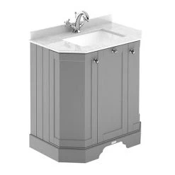 Old London Storm Grey Art Deco 750mm Angled Cabinet with White Marble Basin Top