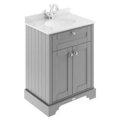 Old London 600mm Cabinet & Single Bowl White Marble Top - Storm Grey