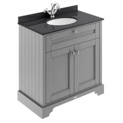 Old London 800mm Cabinet & Single Bowl Black Marble Top - Storm Grey