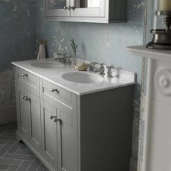 Old London 1200mm Cabinet & Double Bowl Grey Marble Top - Storm Grey -Victorian Plumbing Shop LOF268 D2 460
