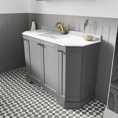 LOF283_D1_460.jpg Old London Storm Grey Art Deco 1000mm Angled Cabinet with White Marble Basin Top -Victorian Plumbing Shop LOF283 D1 460