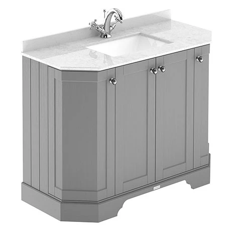 LOF283_P.jpg Old London Storm Grey Art Deco 1000mm Angled Cabinet with White Marble Basin Top -Victorian Plumbing Shop LOF283 P