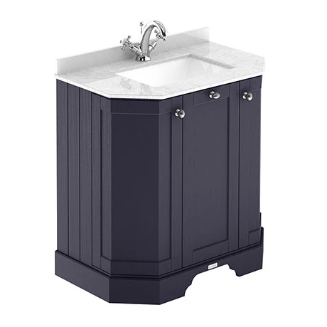 LOF317_P.jpg Old London Twilight Blue Art Deco 750mm Angled Cabinet with White Marble Basin Top -Victorian Plumbing Shop LOF317 P