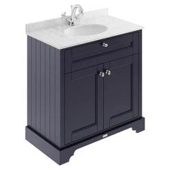 Old London 800mm Cabinet & Single Bowl Grey Marble Top - Twilight Blue