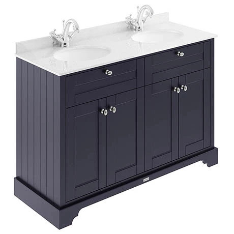 LOF364_P.jpg Old London 1200mm Cabinet & Double Bowl White Marble Top - Twilight Blue -Victorian Plumbing Shop LOF364 P