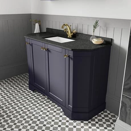 LOF382_D1_460.jpg Old London Twilight Blue Art Deco 1000mm Angled Cabinet with Black Marble Basin Top -Victorian Plumbing Shop LOF382 D1 460