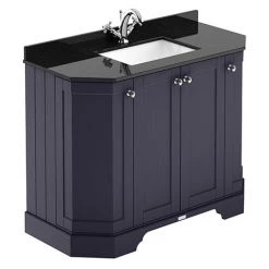 Old London Twilight Blue Art Deco 1000mm Angled Cabinet with Black Marble Basin Top