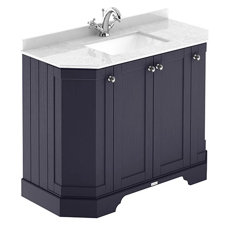 LOF383_P.jpg Old London Twilight Blue Art Deco 1000mm Angled Cabinet with White Marble Basin Top -Victorian Plumbing Shop LOF383 P