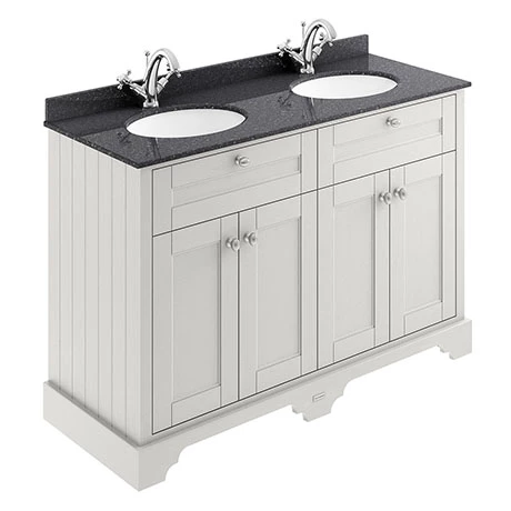 LOF463_P1.jpg Old London 1200mm Cabinet & Double Bowl Black Marble Top - Timeless Sand -Victorian Plumbing Shop LOF463 P1