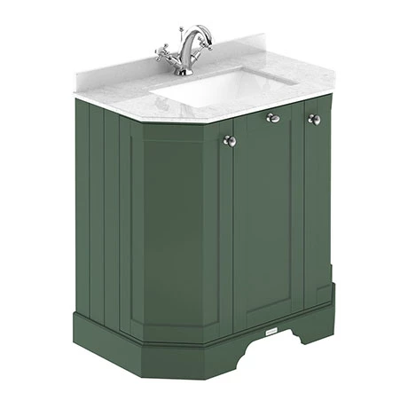 LOF817_P.jpg Old London Hunter Green Art Deco 750mm Angled Cabinet with White Marble Basin Top -Victorian Plumbing Shop LOF817 P