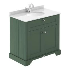 Old London 800mm Cabinet & Single Bowl White Marble Top - Hunter Green