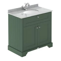 Old London 800mm Cabinet & Single Bowl Grey Marble Top - Hunter Green