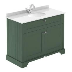 Old London 1000mm Cabinet & Single Bowl White Marble Top - Hunter Green