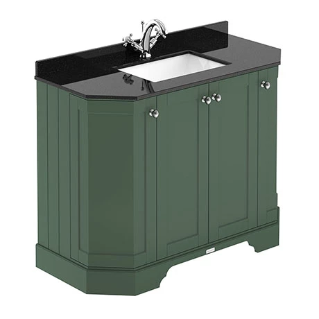 LOF882_P.jpg Old London Hunter Green Art Deco 1000mm Angled Cabinet with Black Marble Basin Top -Victorian Plumbing Shop LOF882 P